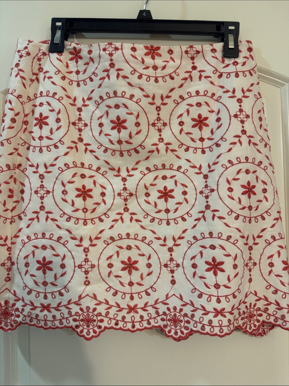 Embroidered coral  and White A-Line mini Skirt